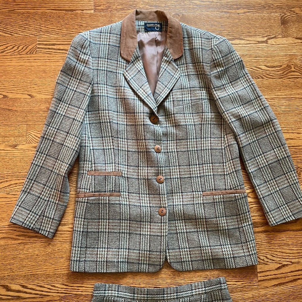 Country Shop Vintage Three Piece Wool Plaid and Suede Trim Suit - Picture 7 of 13